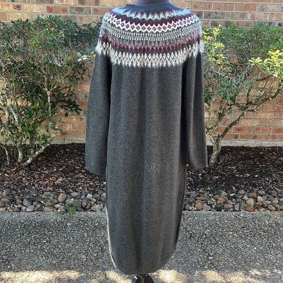 J.Jill Fair Isle Gray Nordic Jacquard Knit Long Sleeve Midi Sweater Dress - Picture 3 of 7